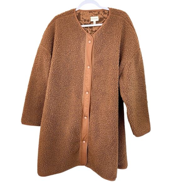 Vera Bradley Jackets & Blazers - Vera Bradley Teddy Sherpa Fleece Longline Snap Jacket Brown Sz 2XL Pocket Comfy